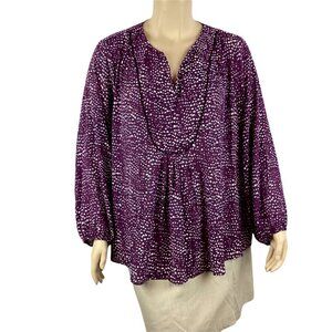 Marybelle Top Size 3X Purple Print Sheer Flowy Blouse Long Sleeve